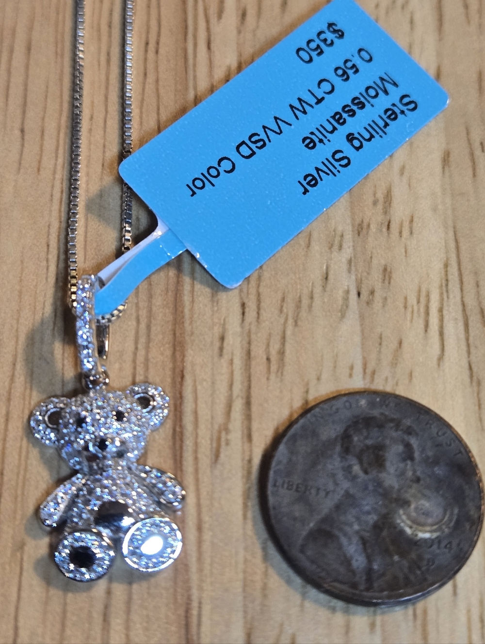 Sterling Silver Moissanite Teddy Pendant Necklace - Silver